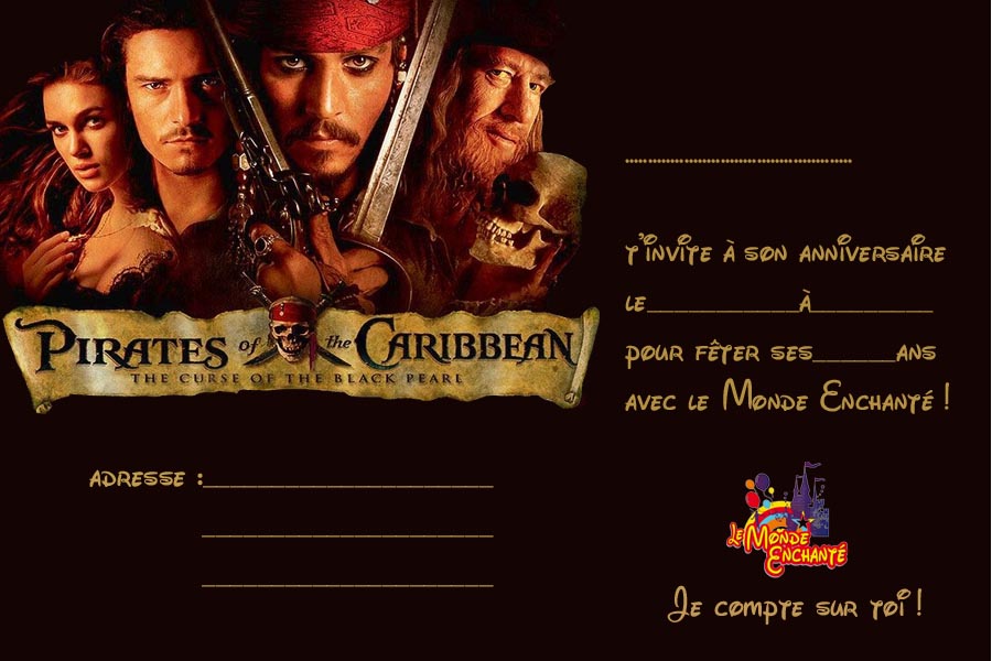 Invitation Pirates des Caraibes